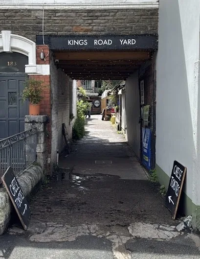 Entrance to Kings Road Yard from the street, Kings Road Yard sign in full